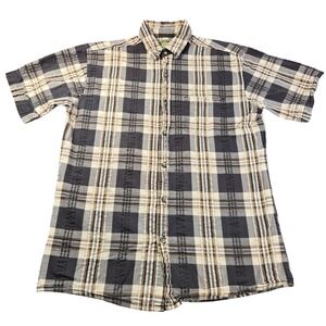 Rustic Ridge Men's Grey Tan Plaid Short Sleeve Cotton Button Down Shirt Size M